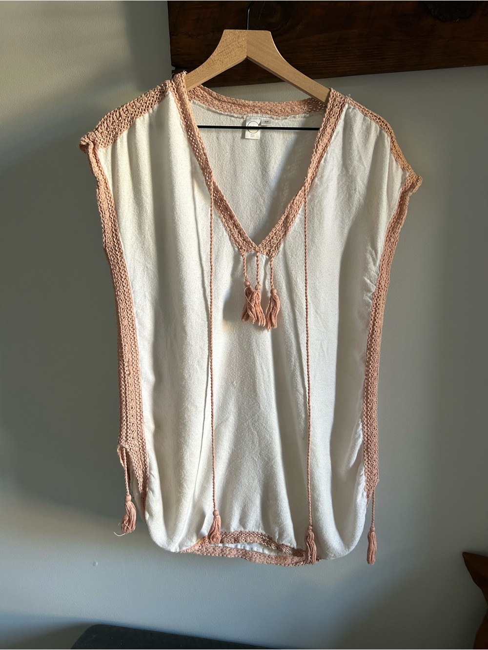 White Swim Cover-Up with Blush Crochet Trim